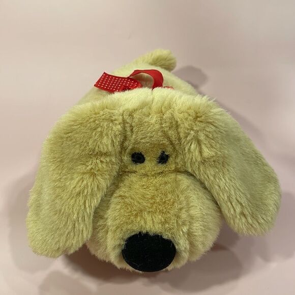 Ganz Floppy Golden Puppy Dog with Red Polka Dot Bow Ribbon Good Used Condition - Picture 1 of 9
